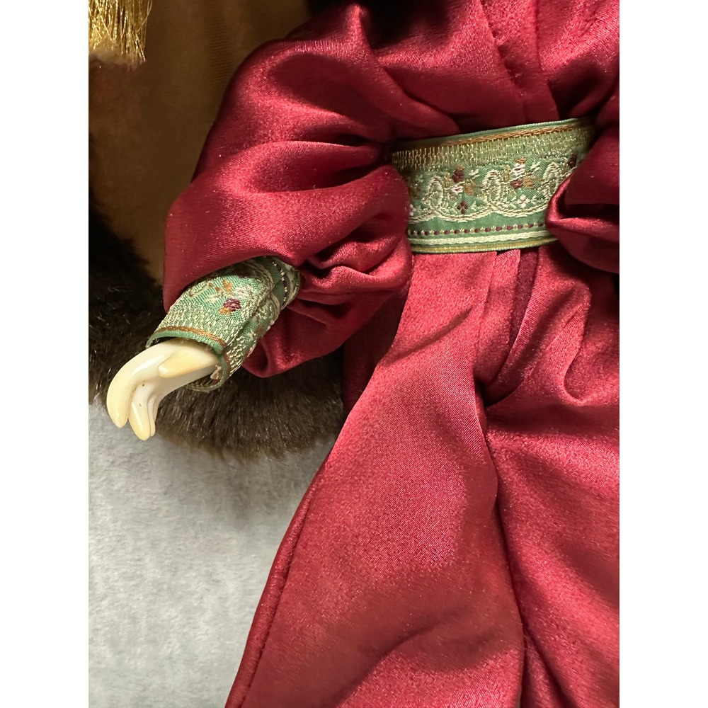 Vintage Porcelain Harlequin Doll Burgundy Satin Faux Fur Art Deco Pierrot - Picture 9 of 15